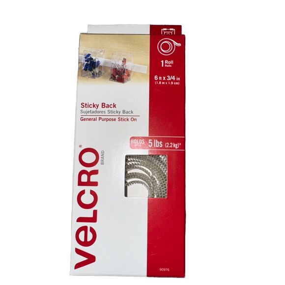 Velcro Sticky Back Self Adhesive Hook Loop 6'x3/4" Holds 5lb Wt New Sealed Box - Picture 1 of 5